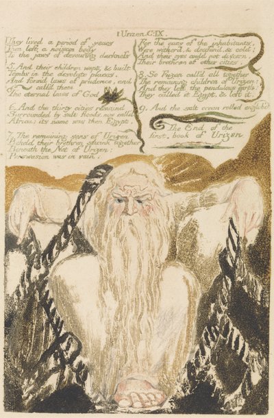 De har levet i en årrække, plade 25 fra The First Book of Urizen, 1794 (reliefradering med wc) af William Blake
